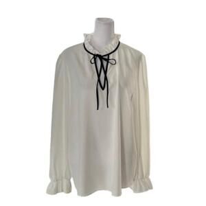 Lipsy London White Bow Tie Ruffle Sleeve Blouse Size 12 NWT